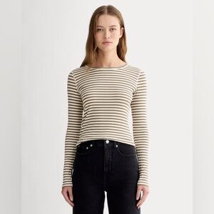 Everlane Luxe Rib LS Crew M Bone Deep Taupe EUC